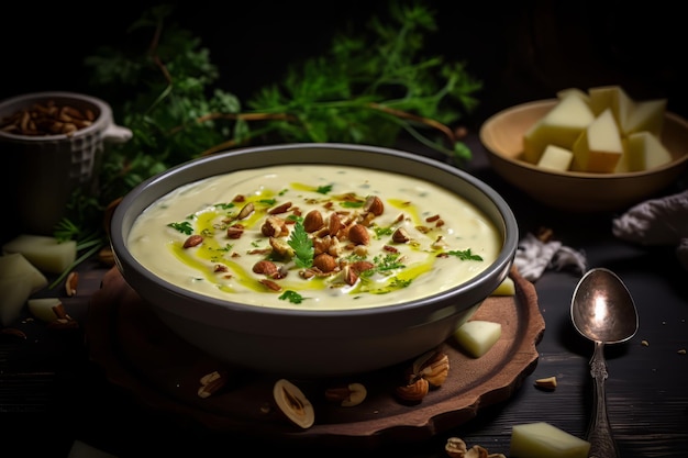 PotatoLeek Soup With Toasted Nuts and Seeds