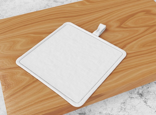 Potholder on Wooden Board on Marble Counter Top Mockup 3d rendering