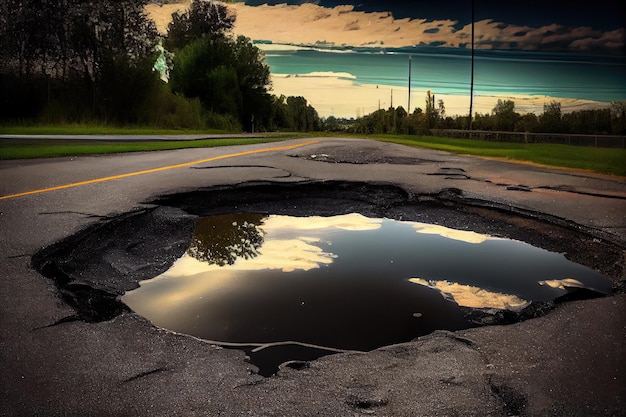 Pothole filled with new asphalt ready for traffic