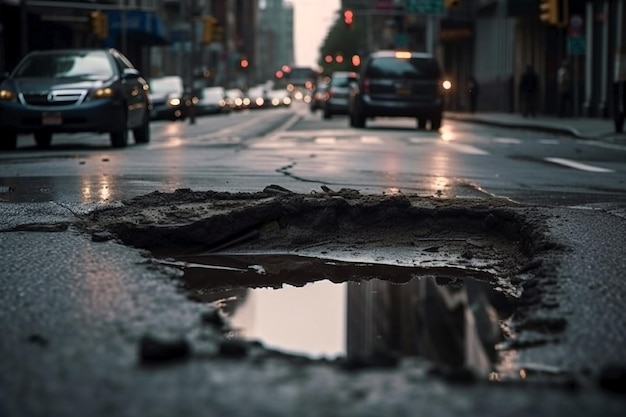 A pothole in the middle