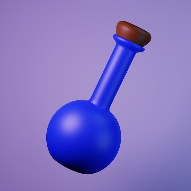 Potion in blue glass bottle with cork 3d render