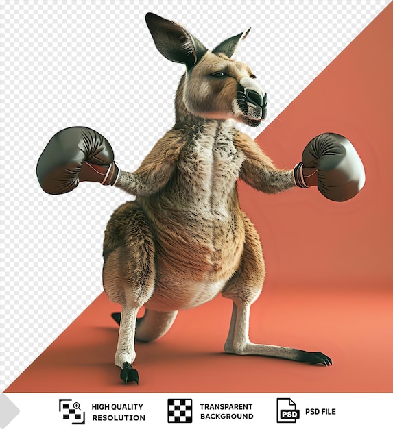 potrait 3d australian cartoon kangaroo boxing with gloves in the outback on transparent background