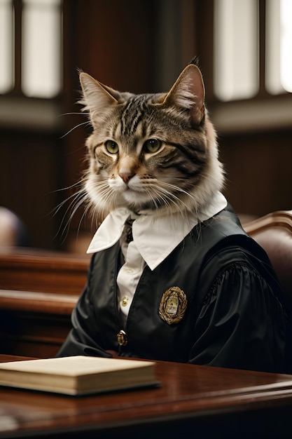 Potrait of a cat in courtroom