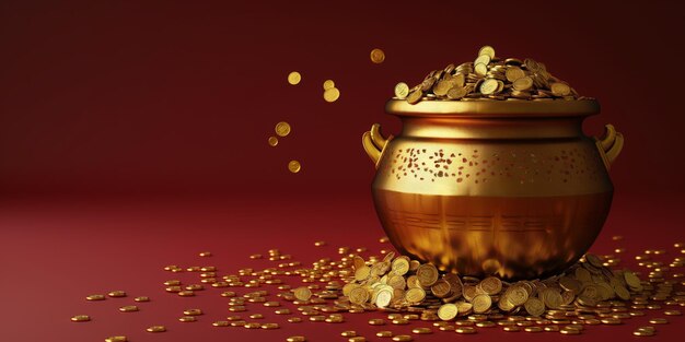 Photo pots of gold coins overflowing symbolizing wealth prosperity and festival