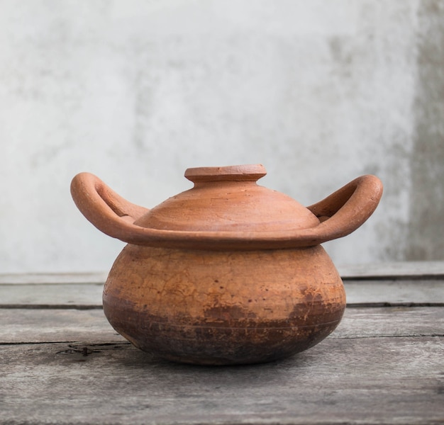 Pots on wooden floor.