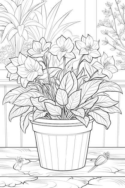 Photo potted flowers coloring page