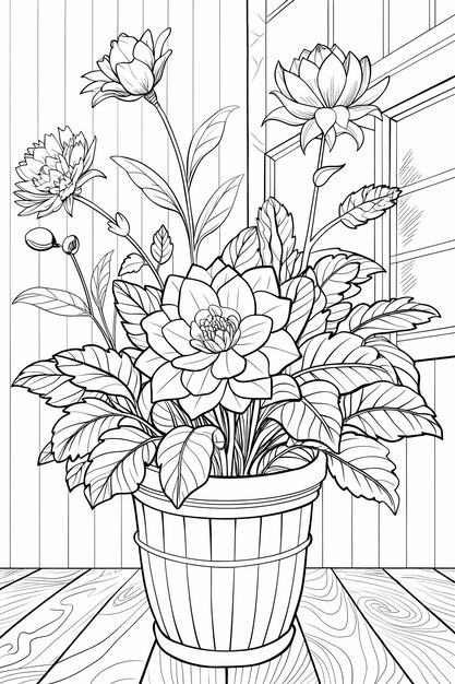 Photo potted flowers coloring page