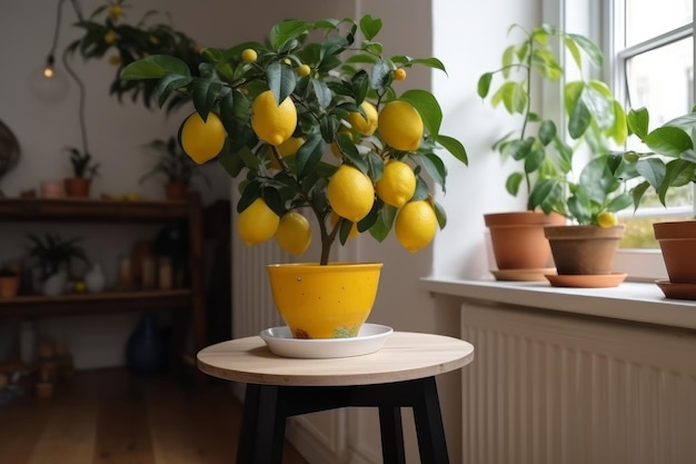 Potted lemon tree table Generate Ai