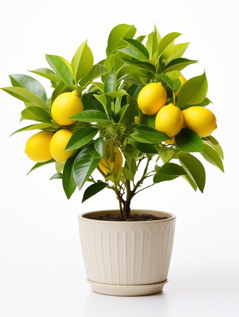 Photo potted lemon tree with ripe fruit