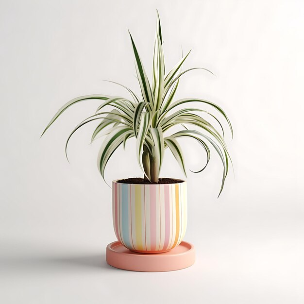 Photo a potted plant is sitting on a small pink and white pot