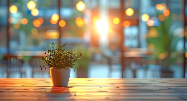 A potted plant placed on top of a wooden table Generative AI