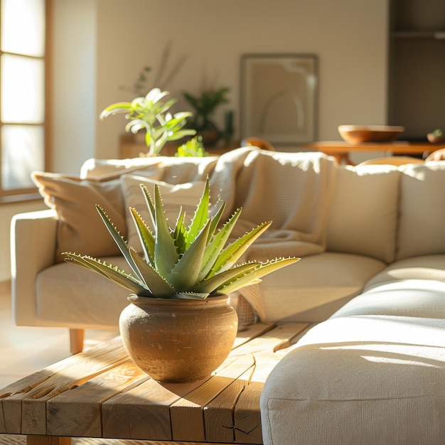 Photo a potted plant sits on a coffee table in a living room