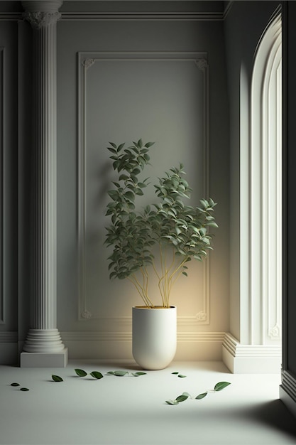 Potted plant sitting in the corner of a room generative ai