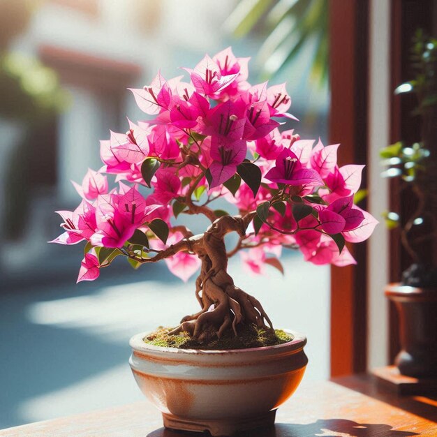 Photo a potted plant with pink flowers on a table