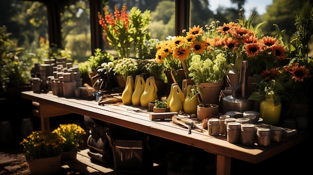 Potted plants in the garden