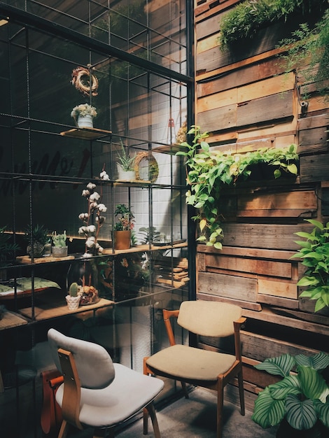 Potted plants on table in restaurant