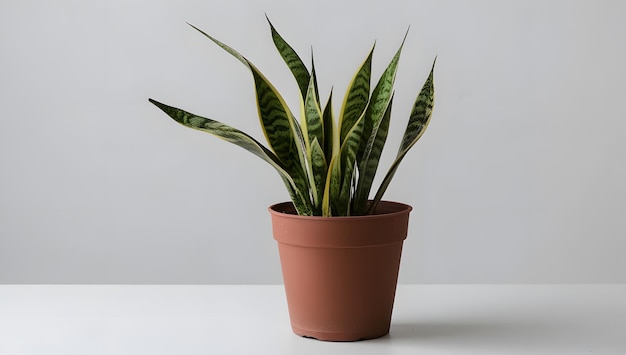 Potted Snake Plant Against Crisp White Background