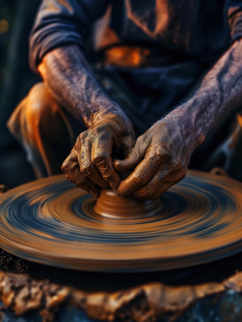 Potter shaping clay on wheel focused craftsmanship potter clay craftsmanship creation ceramic design