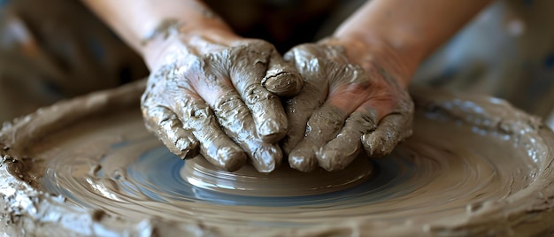 Photo potters hands covered in clay