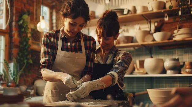 The potters shaping clay