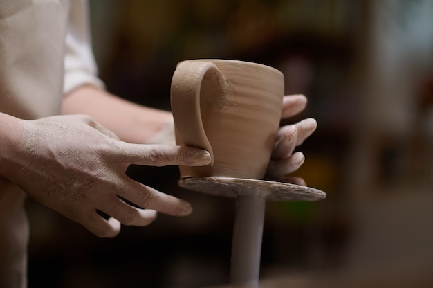 Pottery. Close up picture of a newly made cup