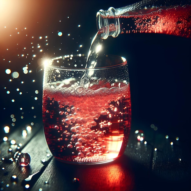 Pour CocaCola into a clear glass with ice macro