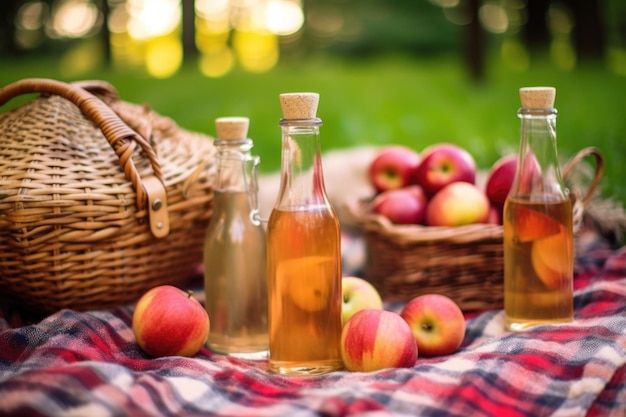 Pouring apple cider into a glass sunlight shining through created with generative ai