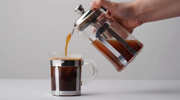 Photo pouring coffee into a glass mug