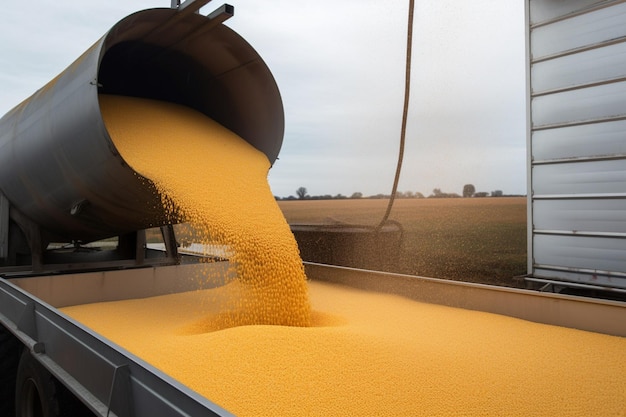 Pouring Corn Grain Into Tractor Trailer