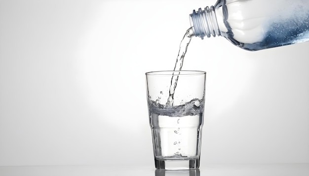 pouring drink water from bottle into glass