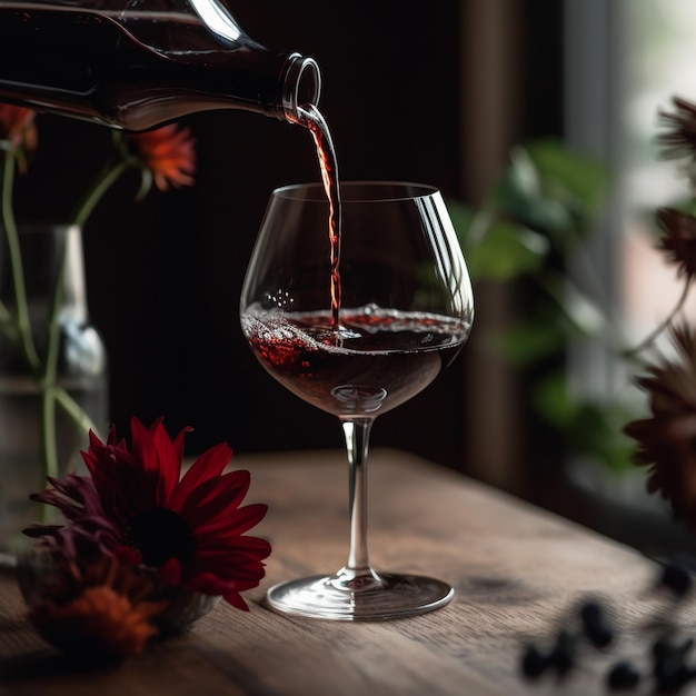 Pouring Elegance A Glass of Red Wine into a Nice Italian Stemware