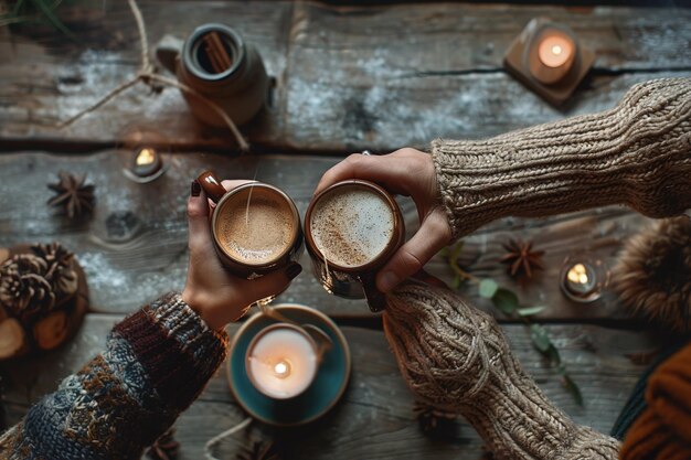 Photo pouring fresh coffee into elegant cup with coffee beans