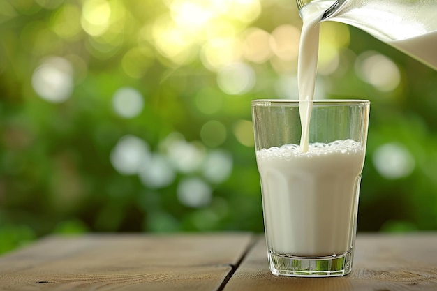 Pouring Fresh Milk into Glass Outdoors with AI generated