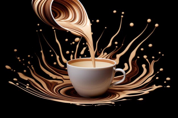 Photo pouring milk into a coffee cup with a swirl effect coffee photos1315jpg