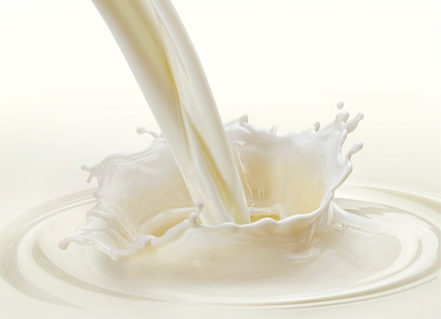 Pouring milk splash on white background