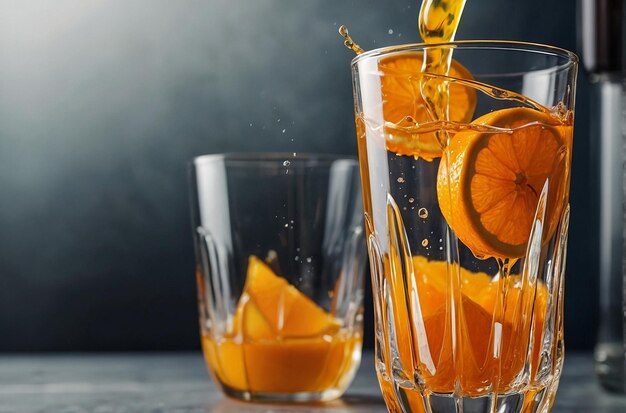 Pouring Orange Juice into Crystal Glassware