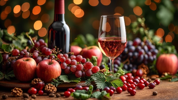 Pouring red wine into the glass against wooden background