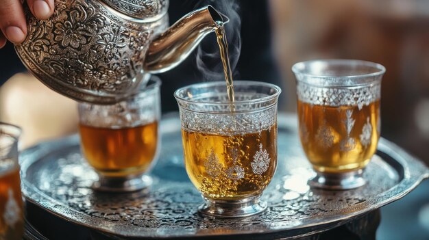 Pouring Tea from a Silver Teapot