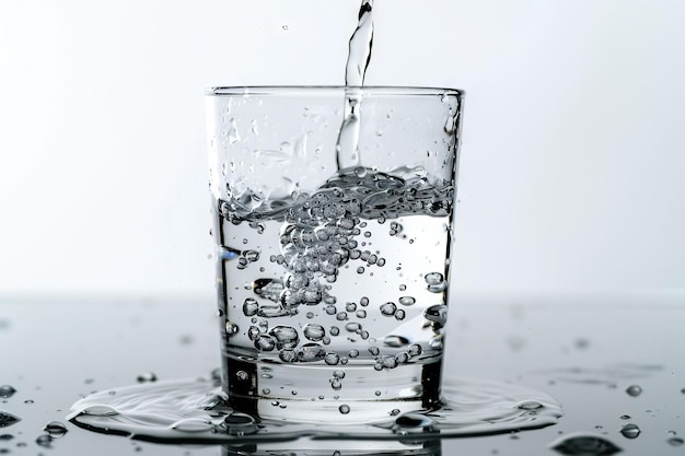 pouring water on a glass on white background