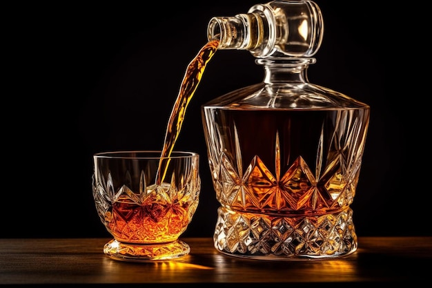 Pouring Whiskey from Decanter with Dramatic Ligh