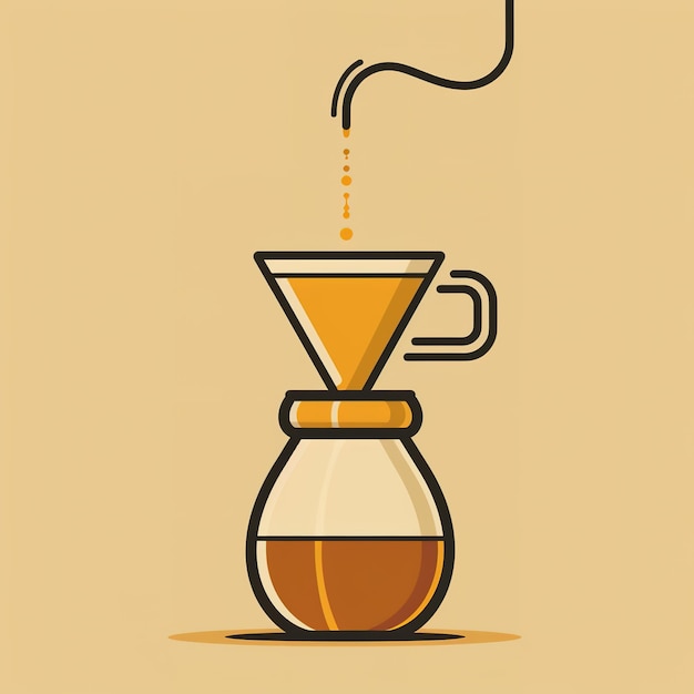 Photo pourover coffee brewing method illustration with warm tones