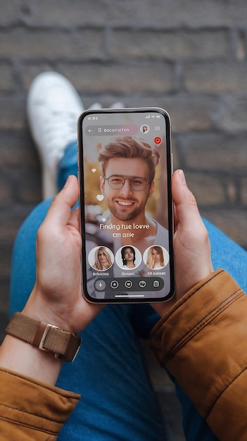 POV Dating App Concept Person Uses Smartphone for Browsing Social Media Dating Application