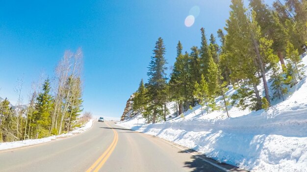 POV point of view -Driving through Rocky Mountain National Park in the Spring.