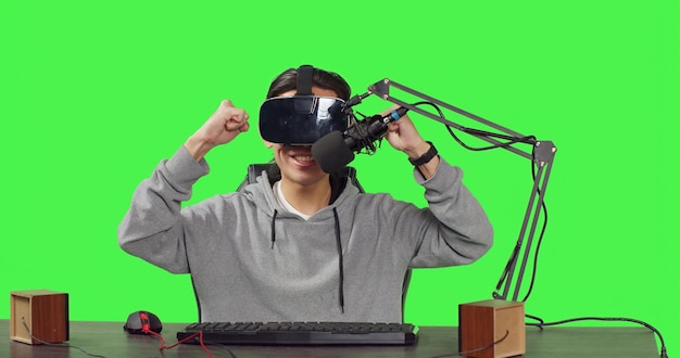 Photo pov of streamer uses vr glasses