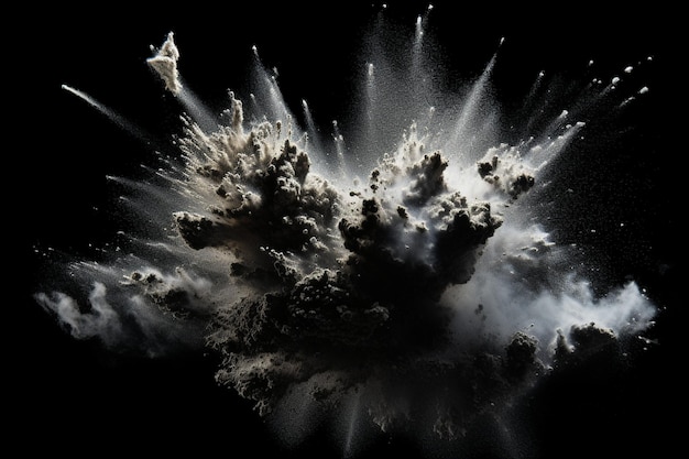 powder explosion isolated in black background