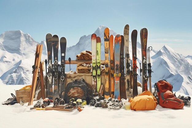 Powder Paradise A Snapshot of Skiers Amidst Snowy Peaks and Ski Gear by Generative AI