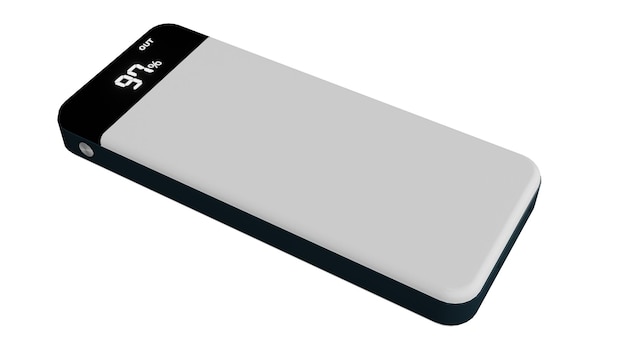 Power bank with full charge USB ports on isolated background