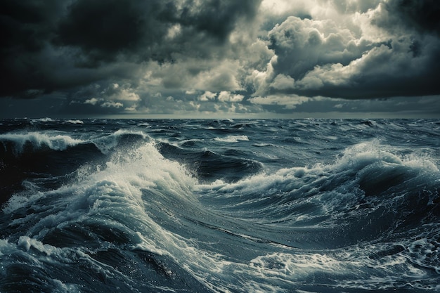 the power and beauty of stormy sea weather with dramatic waves crashing against the shore