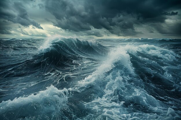 the power and beauty of stormy sea weather with dramatic waves crashing against the shore