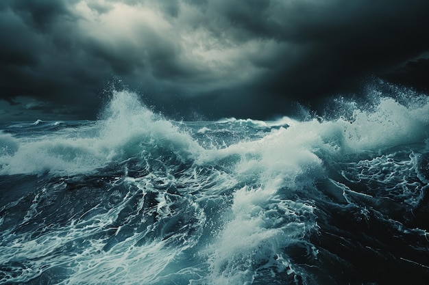 the power and beauty of stormy sea weather with dramatic waves crashing against the shore